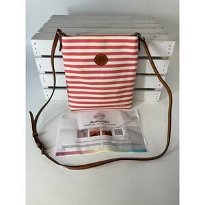 DOONEY & BOURKE PINK, WHITE STRIPED SMALL CANVAS CROSSBODY BAG